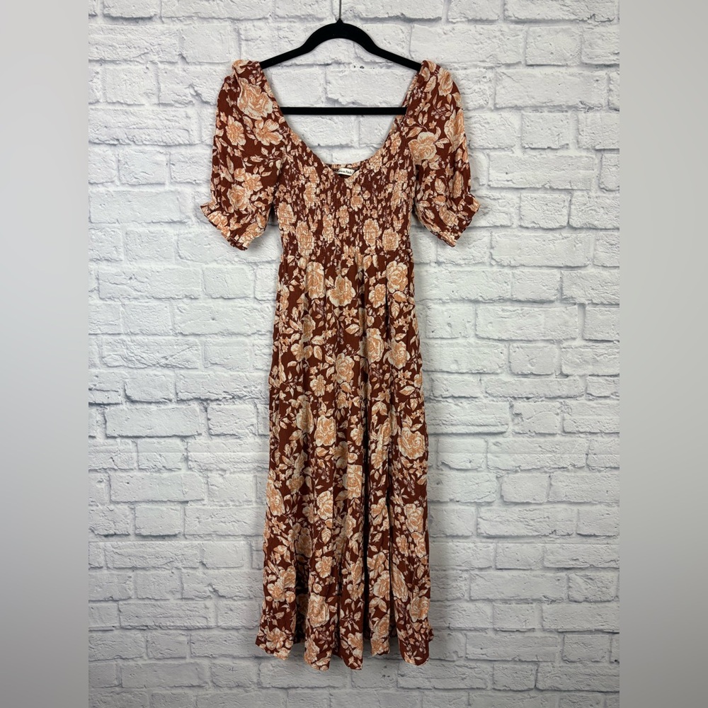 Abercrombie & Fitch Short-sleeve Smocked Midi Dress XS - Picture 2 of 8